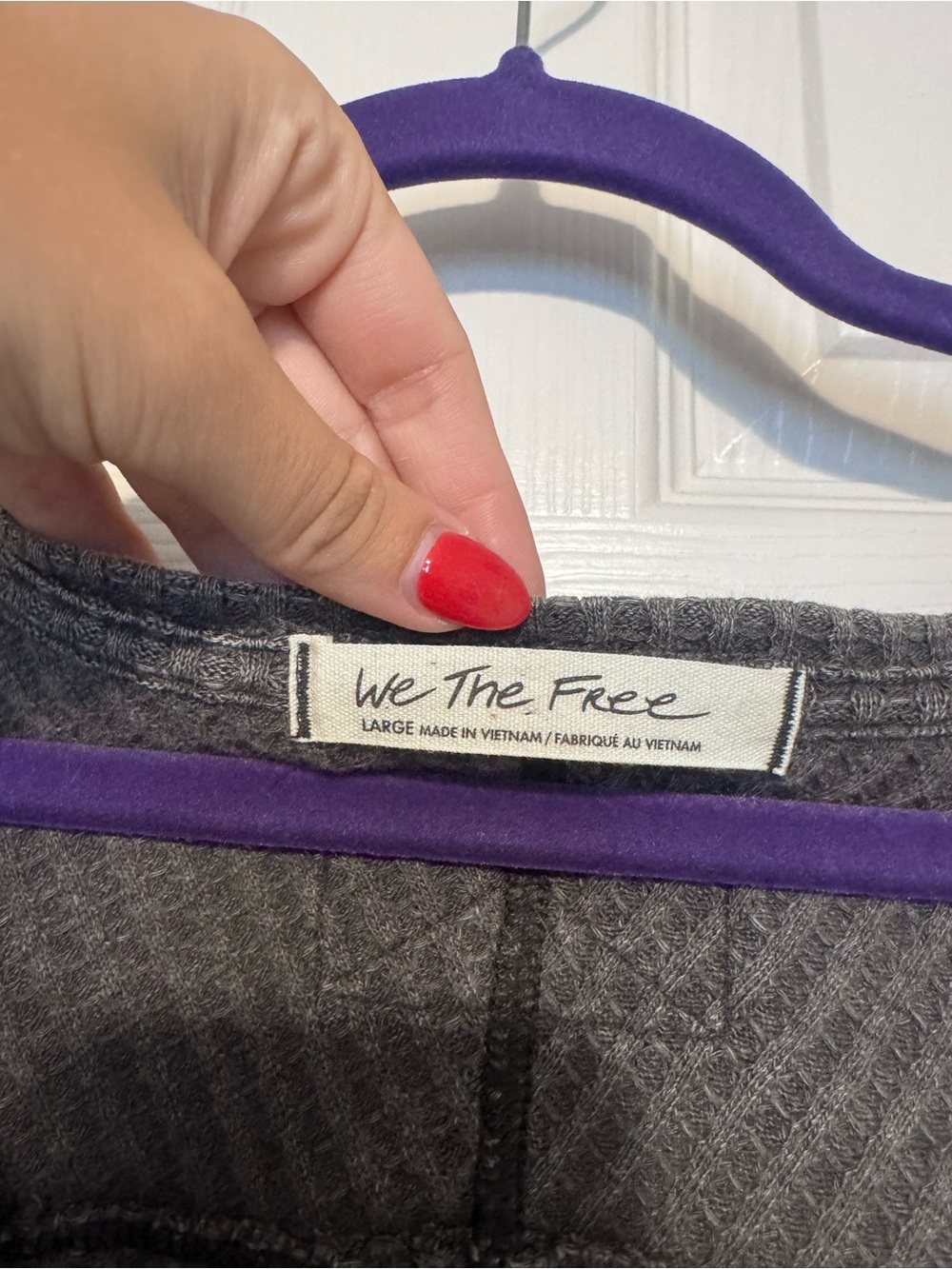 We The Free Washed Gray Waffle Knit oversized Off-Shoulder Sweater - Picture 6 of 6